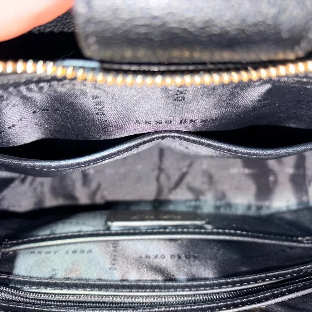 DKNY Black Leather Dome Satchel with Removable Strap